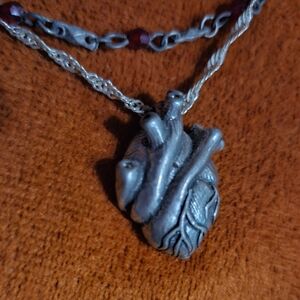 Silver Anatomical Heart Pendant Necklace